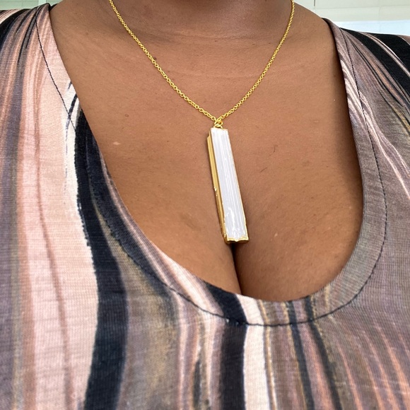 Gold Dipped Selenite Crystal Stick Necklace - Picture 2 of 2